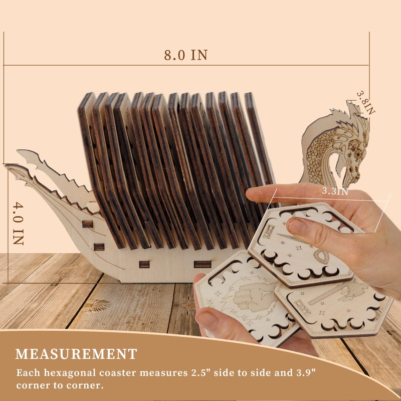 CZYY D&D Class Coasters Set of 14 with Holder Hexagon Gaming Mug Mats Wooden Laser Engraved DND Classes Icons Gift for Dungeons and Dragons Fans, Game Master - Image 5